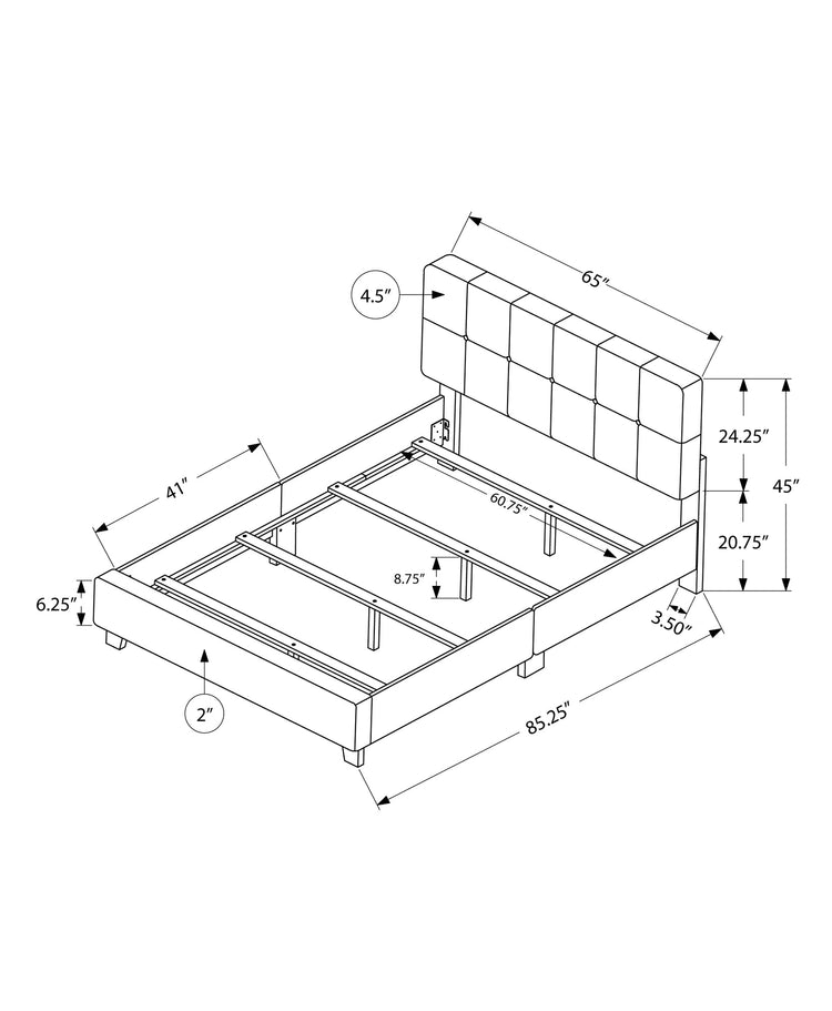 Monarch Specialties I 5605Q Lit, Grand, Plate-forme, Chambre À Coucher, Cadre, Rembourré, D'aspect Lin, Pattes En Bois, Beige, Noir, Transitionnel - Simple Boutique