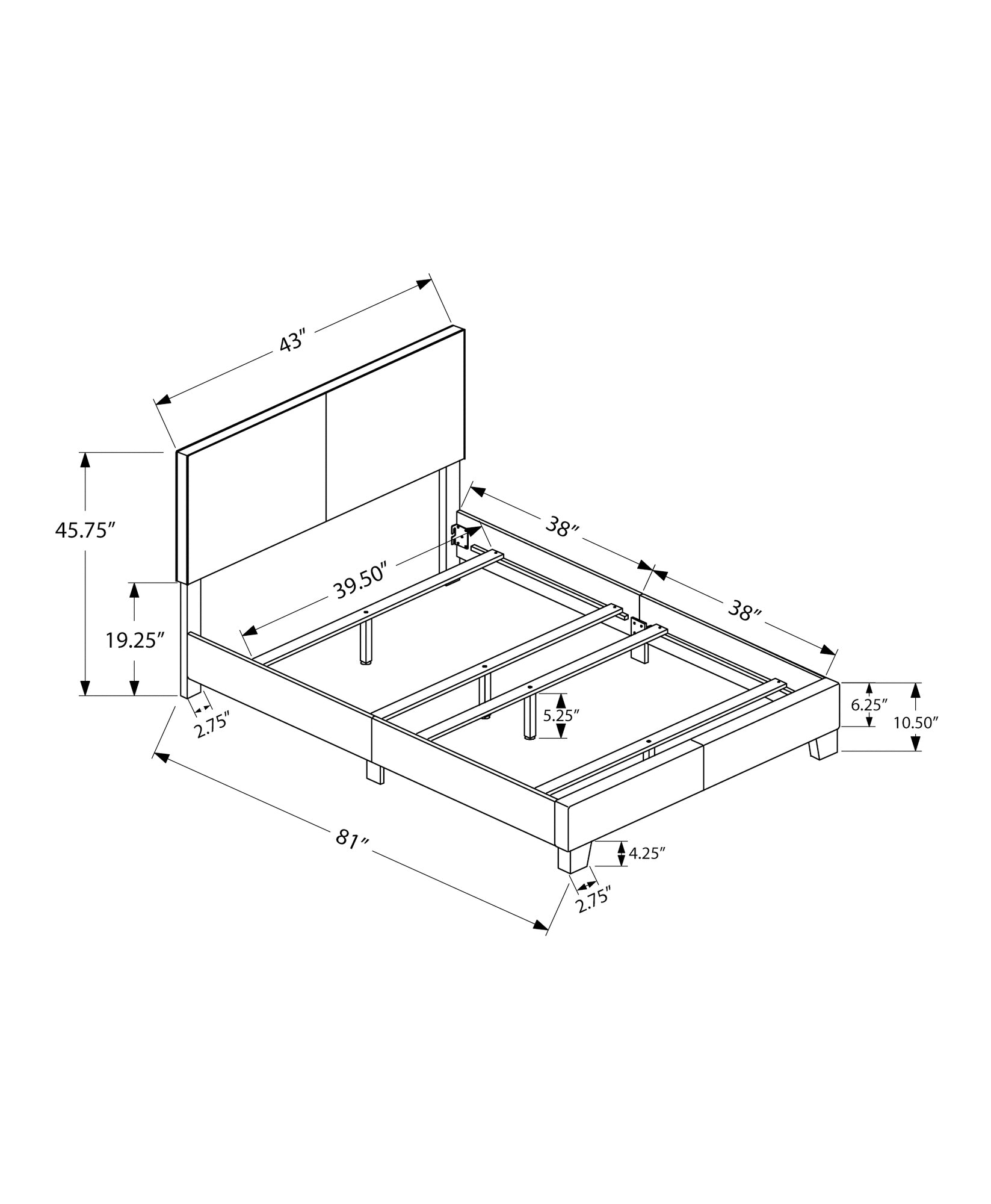 Monarch Specialties I 5911T Lit, Taille Jumelle, Plate-forme, Chambre À Coucher, Cadre, Rembourré, Pu D'aspect Cuir, Pattes En Bois, Blanc, Transitionnel - Simple Boutique