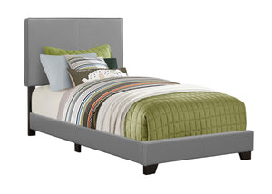 Monarch Specialties I 5912T Lit, Taille Jumelle, Plate-forme, Chambre À Coucher, Cadre, Rembourré, Pu D'aspect Cuir, Pattes En Bois, Gris, Transitionnel - Simple Boutique