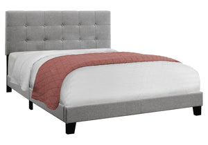 Monarch Specialties I 5920Q Lit, Grand, Plate-forme, Chambre À Coucher, Cadre, Rembourré, D'aspect Lin, Pattes En Bois, Gris, Transitionnel - Simple Boutique