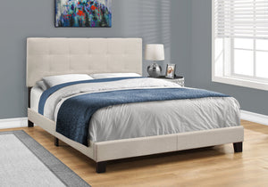 Monarch Specialties I 5921Q Lit, Grand, Plate-forme, Chambre À Coucher, Cadre, Rembourré, D'aspect Lin, Pattes En Bois, Beige, Noir, Transitionnel - Simple Boutique