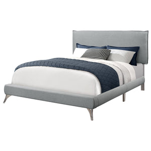 Monarch Specialties I 5950Q Lit, Grand, Plate-forme, Chambre À Coucher, Cadre, Rembourré, D'aspect Lin, Pieds En Métal, Gris, Chrome, Contemporain, Moderne - Simple Boutique