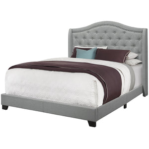 Monarch Specialties I 5966Q Lit, Grand, Plate-forme, Chambre À Coucher, Cadre, Rembourré, Velours, Pattes En Bois, Gris, Chrome, Traditionnel - Simple Boutique