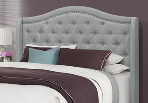 Monarch Specialties I 5966Q Lit, Grand, Plate-forme, Chambre À Coucher, Cadre, Rembourré, Velours, Pattes En Bois, Gris, Chrome, Traditionnel - Simple Boutique