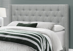 Monarch Specialties I 5984Q Lit, Grand, Plate-forme, Chambre À Coucher, Cadre, Rembourré, D'aspect Lin, Pattes En Bois, Gris, Chrome, Transitionnel - Simple Boutique