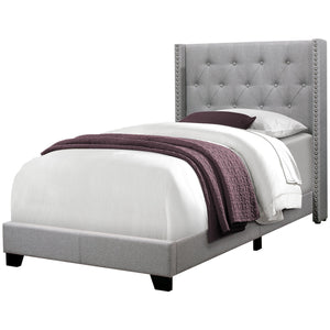 Monarch Specialties I 5984T Lit, Taille Jumelle, Plate-forme, Adolescent, Cadre, Rembourré, Velours, Pattes En Bois, Gris, Transitionnel - Simple Boutique