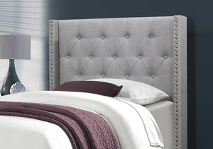 Monarch Specialties I 5984T Lit, Taille Jumelle, Plate-forme, Adolescent, Cadre, Rembourré, Velours, Pattes En Bois, Gris, Transitionnel - Simple Boutique