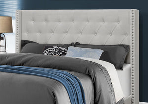 Monarch Specialties I 5985Q Lit, Grand, Plate-forme, Chambre À Coucher, Cadre, Rembourré, Velours, Pattes En Bois, Gris, Transitionnel - Simple Boutique