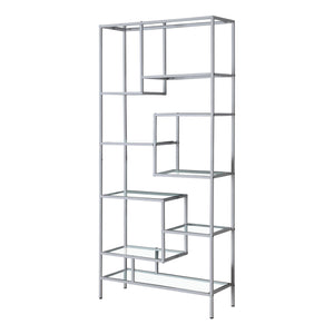 Monarch Specialties I 7158 Étagère À Livres, Étagère, Étagère, 72"h, Bureau, Chambre À Coucher, Métal, Verre Trempé, Gris, Dégager, Contemporain, Moderne - Simple Boutique