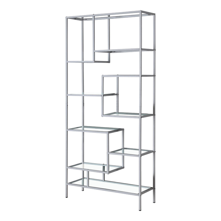 Monarch Specialties I 7158 Étagère À Livres, Étagère, Étagère, 72"h, Bureau, Chambre À Coucher, Métal, Verre Trempé, Gris, Dégager, Contemporain, Moderne - Simple Boutique