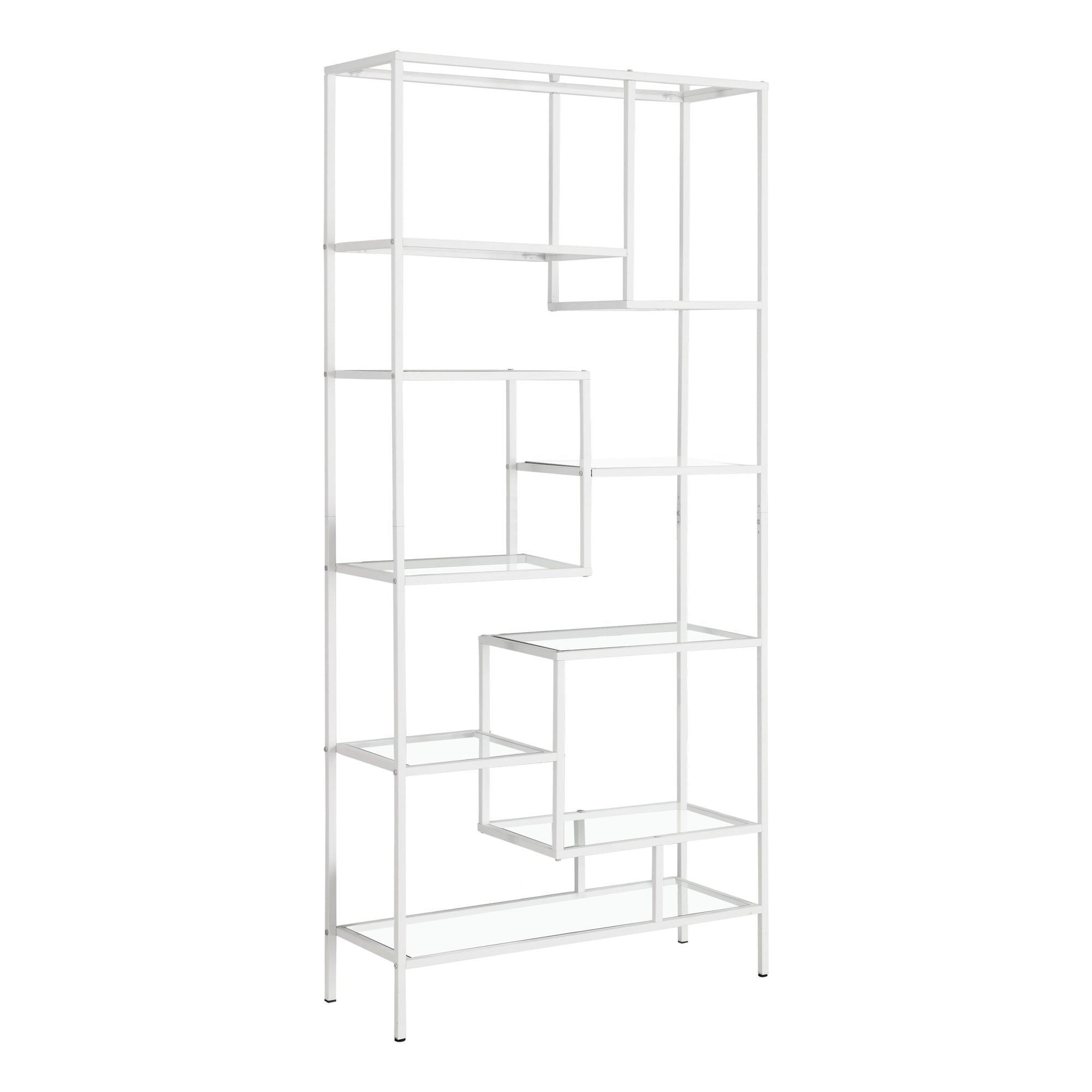 Monarch Specialties I 7159 Étagère À Livres, Étagère, Étagère, 72"h, Bureau, Chambre À Coucher, Métal, Verre Trempé, Blanc, Dégager, Contemporain, Moderne - Simple Boutique