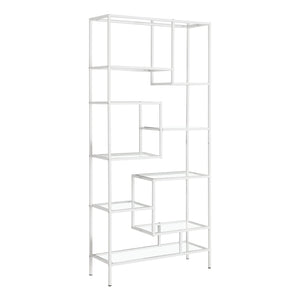 Monarch Specialties I 7159 Étagère À Livres, Étagère, Étagère, 72"h, Bureau, Chambre À Coucher, Métal, Verre Trempé, Blanc, Dégager, Contemporain, Moderne - Simple Boutique