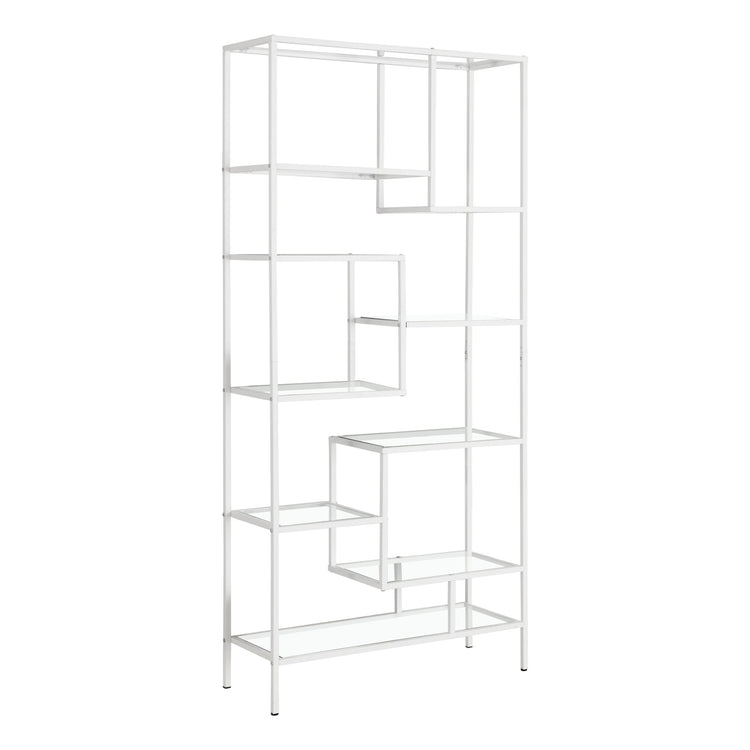 Monarch Specialties I 7159 Étagère À Livres, Étagère, Étagère, 72"h, Bureau, Chambre À Coucher, Métal, Verre Trempé, Blanc, Dégager, Contemporain, Moderne - Simple Boutique