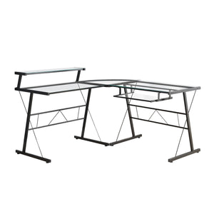 Monarch Specialties I 7172 Bureau, Bureau À Domicile, Coin, Forme De L, Travail, Ordinateur Portable, Métal, Verre Trempé, Noir, Dégager, Contemporain, Moderne - Simple Boutique