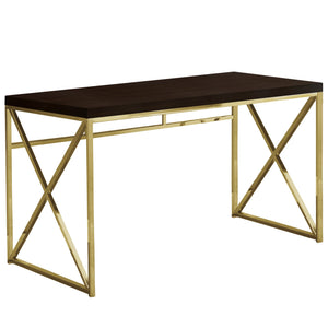 Monarch Specialties I 7201 Bureau, Bureau À Domicile, Ordinateur Portable, Travail, Métal, Stratifié, Brun, Or, Contemporain, Moderne - Simple Boutique