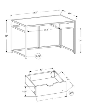 Monarch Specialties I 7222 Bureau, Bureau À Domicile, Ordinateur Portable, Tiroir De Rangement, 42"l, Travail, Métal, Stratifié, Blanc, Gris, Contemporain, Moderne - Simple Boutique