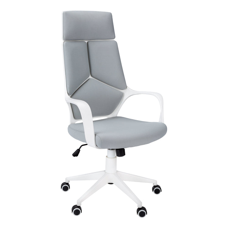 Monarch Specialties I 7270 Chaise De Bureau, Hauteur Ajustable, Pivotant, Ergonomique, Appuis-bras, Bureau, Travail, Métal, En Tissu, Blanc, Gris, Contemporain, Moderne - Simple Boutique