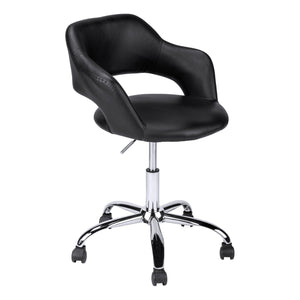 Monarch Specialties I 7298 Chaise De Bureau, Hauteur Ajustable, Pivotant, Ergonomique, Appuis-bras, Bureau, Travail, Métal, Pu D'aspect Cuir, Noir, Chrome, Contemporain, Moderne - Simple Boutique