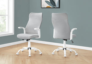 Monarch Specialties I 7324 Chaise De Bureau, Hauteur Ajustable, Pivotant, Ergonomique, Appuis-bras, Bureau, Travail, Métal, Engrener, Blanc, Gris, Contemporain, Moderne - Simple Boutique
