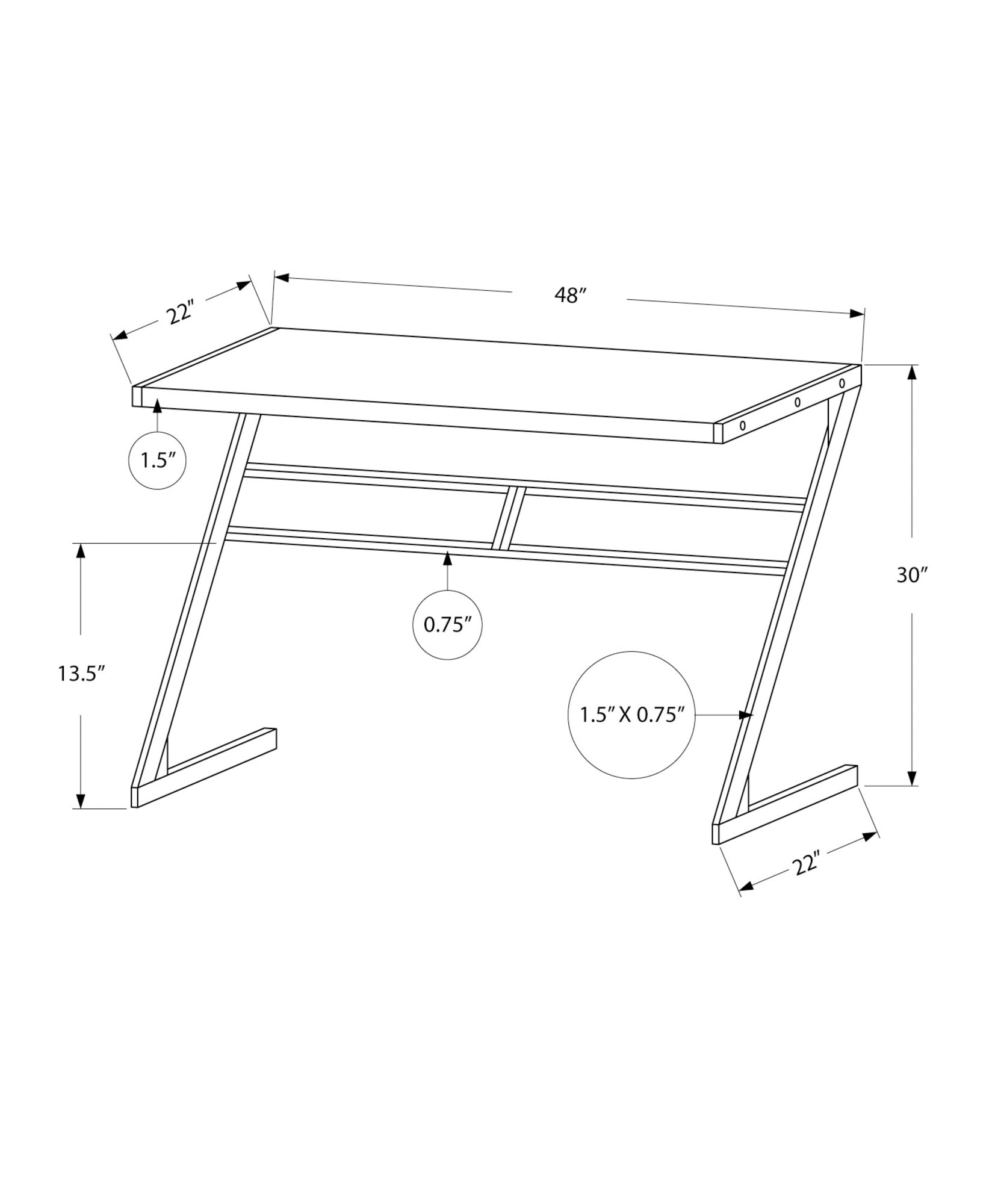 Monarch Specialties I 7372 Bureau, Bureau À Domicile, Ordinateur Portable, 48"l, Travail, Métal, Stratifié, Blanc, Gris, Contemporain, Moderne - Simple Boutique