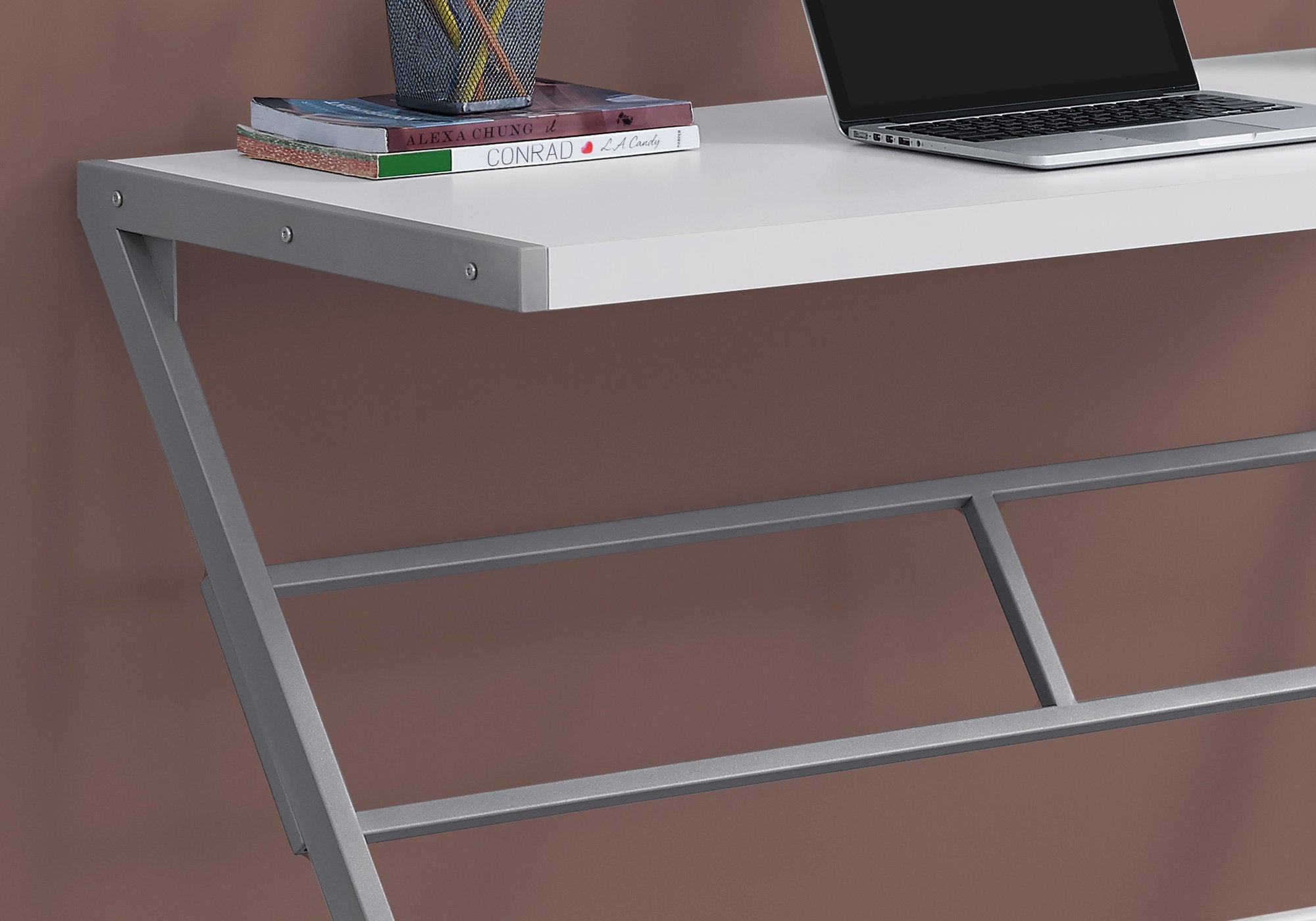 Monarch Specialties I 7372 Bureau, Bureau À Domicile, Ordinateur Portable, 48"l, Travail, Métal, Stratifié, Blanc, Gris, Contemporain, Moderne - Simple Boutique