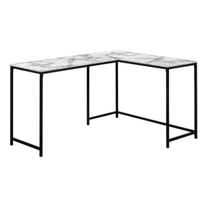 Monarch Specialties I 7393 Bureau, Bureau À Domicile, Coin, 58"l, Forme De L, Travail, Ordinateur Portable, Métal, Stratifié, Aspect Marbre Blanc, Noir, Contemporain, Moderne - Simple Boutique