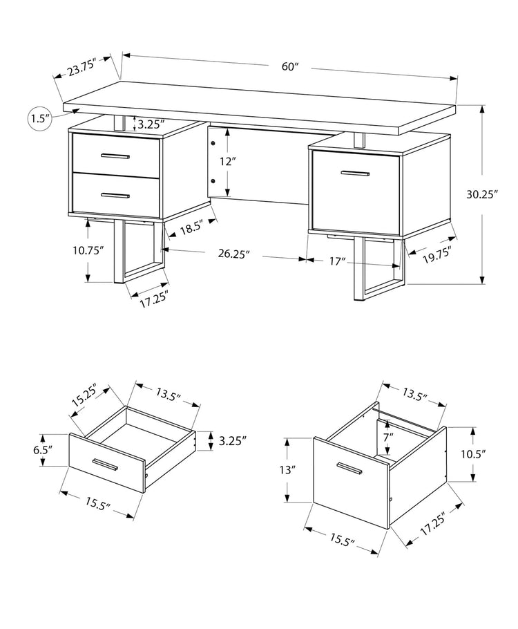 Monarch Specialties I 7416 Bureau, Bureau À Domicile, Ordinateur Portable, Configuration Gauche, Droite, Tiroirs De Rangement, 60"l, Travail, Métal, Stratifié, Brun, Noir, Contemporain, Moderne - Simple Boutique