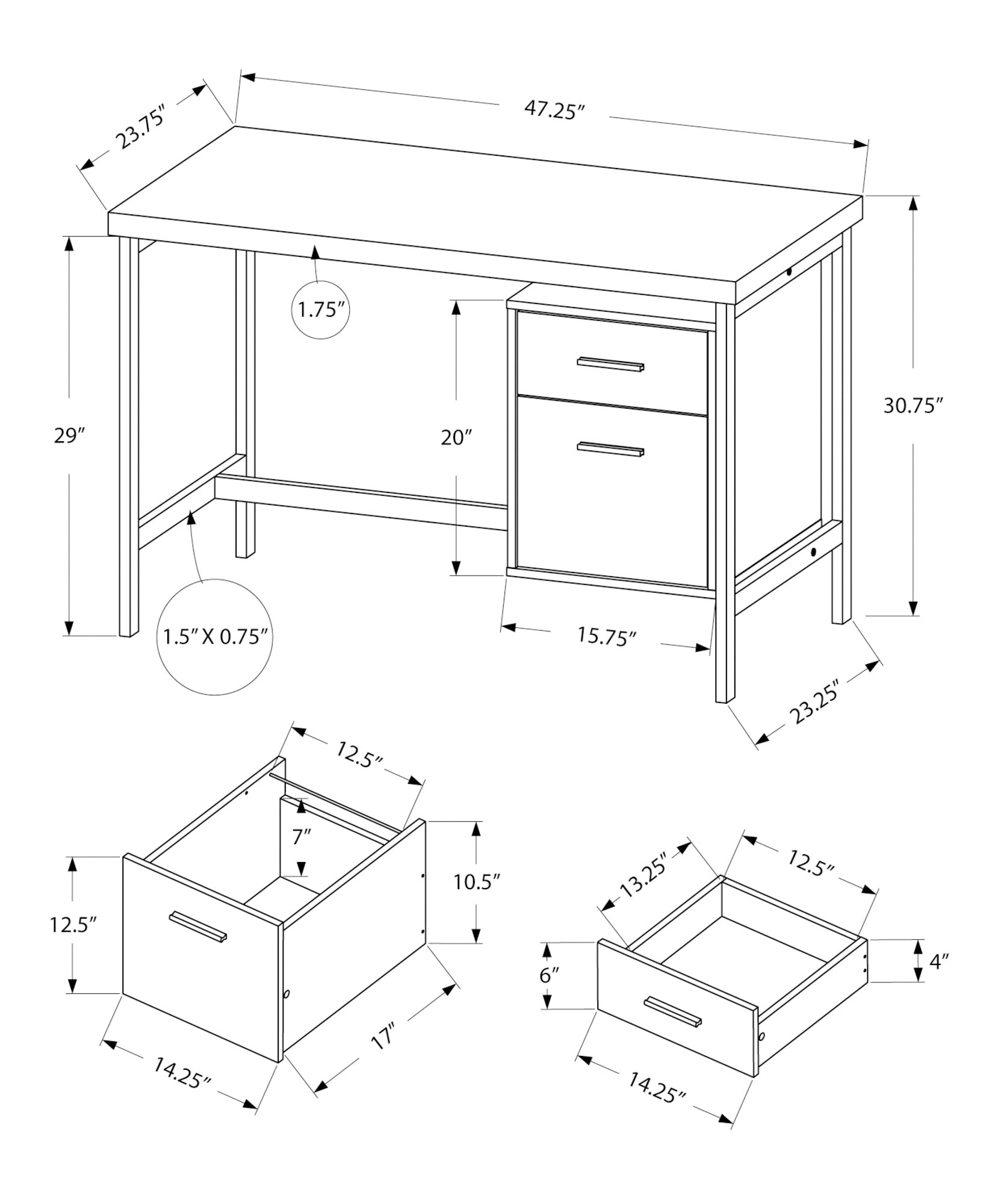 Monarch Specialties I 7437 Bureau, Bureau À Domicile, Ordinateur Portable, Configuration Gauche, Droite, Tiroirs De Rangement, 48"l, Travail, Métal, Stratifié, Noir, Gris, Contemporain, Moderne - Simple Boutique