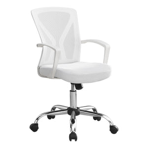 Monarch Specialties I 7462 Chaise De Bureau, Hauteur Ajustable, Pivotant, Ergonomique, Appuis-bras, Bureau, Travail, Métal, En Tissu, Blanc, Chrome, Contemporain, Moderne - Simple Boutique