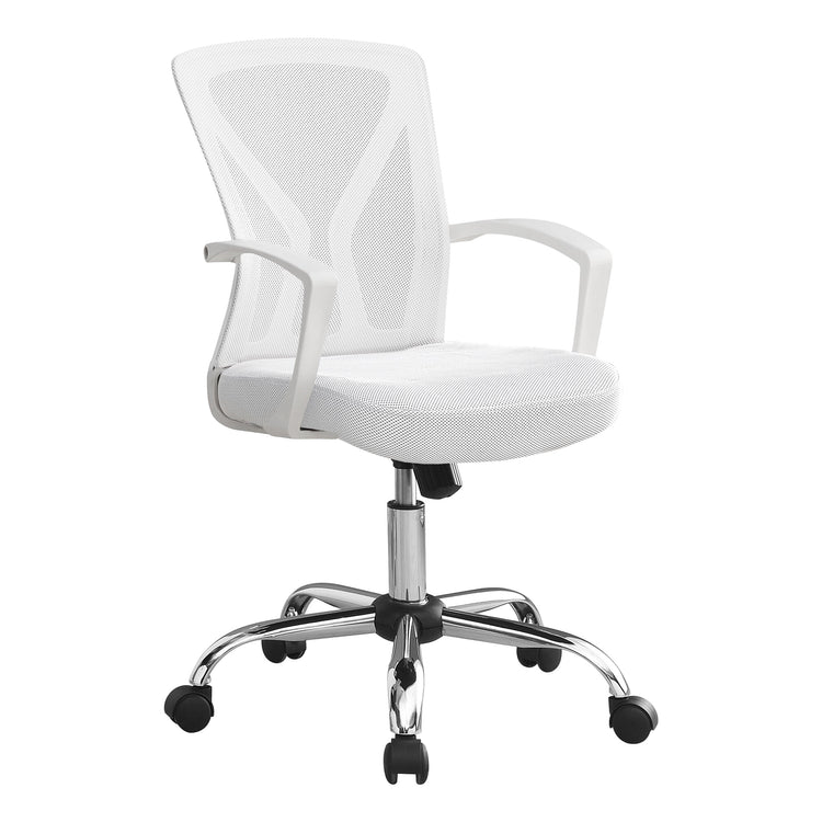 Monarch Specialties I 7462 Chaise De Bureau, Hauteur Ajustable, Pivotant, Ergonomique, Appuis-bras, Bureau, Travail, Métal, En Tissu, Blanc, Chrome, Contemporain, Moderne - Simple Boutique