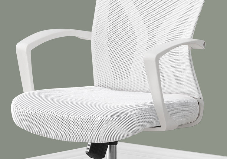 Monarch Specialties I 7462 Chaise De Bureau, Hauteur Ajustable, Pivotant, Ergonomique, Appuis-bras, Bureau, Travail, Métal, En Tissu, Blanc, Chrome, Contemporain, Moderne - Simple Boutique