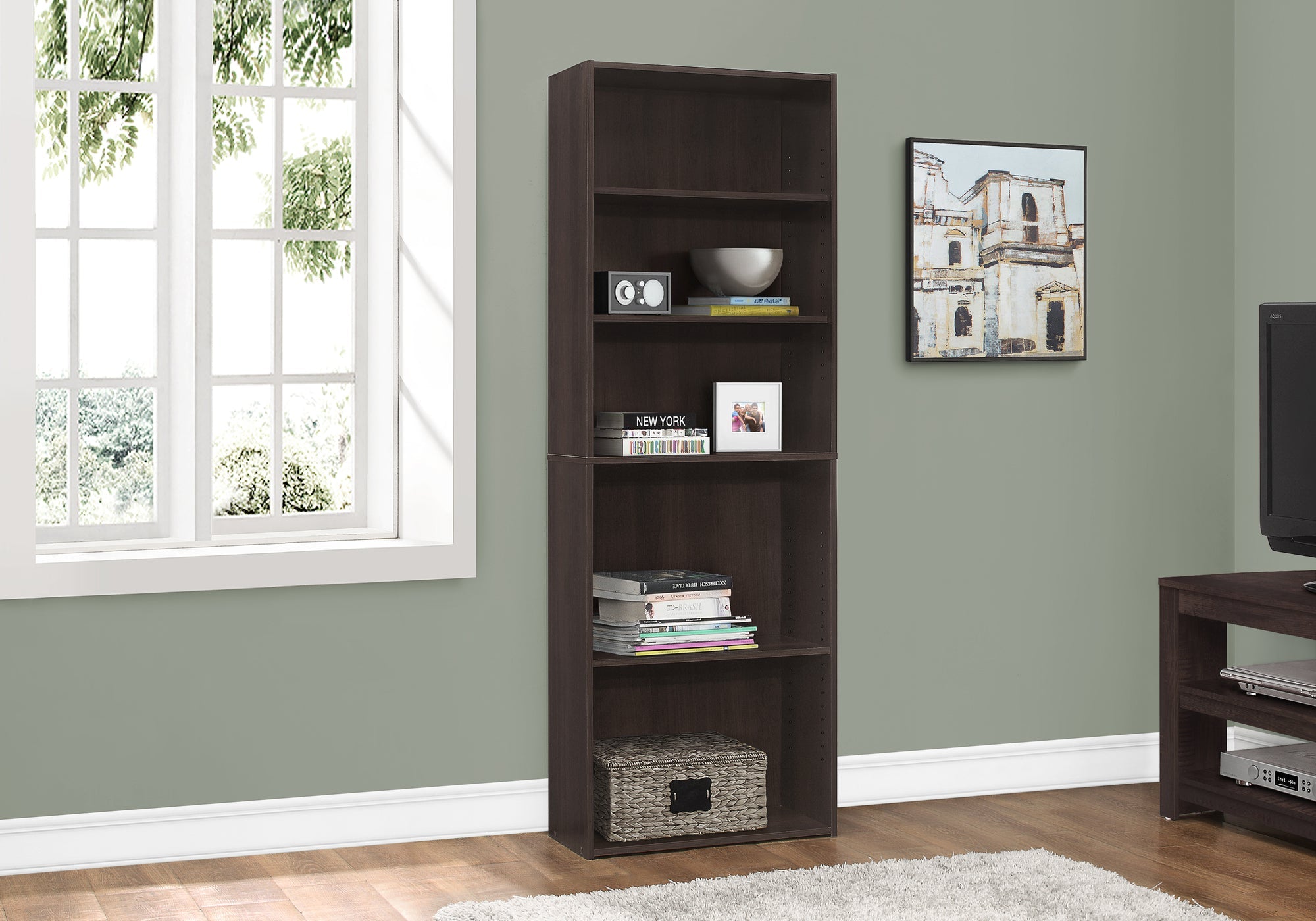 Monarch Specialties I 7467 Étagère À Livres, Étagère, 6 Niveaux, 72"h, Bureau, Chambre À Coucher, Stratifié, Brun, Transitionnel - Simple Boutique