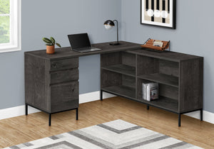 Monarch Specialties I 7492 Bureau, Bureau À Domicile, Coin, Tiroirs De Rangement, 60"l, Forme De L, Travail, Ordinateur Portable, Métal, Stratifié, Gris, Noir, Contemporain, Moderne - Simple Boutique