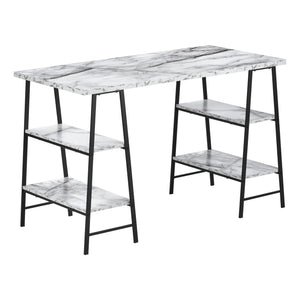 Monarch Specialties I 7527 Bureau, Bureau À Domicile, Ordinateur Portable, Étagères De Rangement, 48"l, Travail, Métal, Stratifié, Aspect Marbre Blanc, Noir, Contemporain, Moderne - Simple Boutique