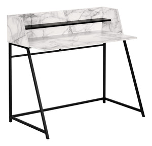 Monarch Specialties I 7549 Bureau, Bureau À Domicile, Ordinateur Portable, Étagères De Rangement, 48"l, Travail, Métal, Stratifié, Aspect Marbre Blanc, Noir, Contemporain, Moderne - Simple Boutique