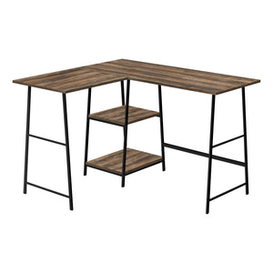 Monarch Specialties I 7593 Bureau, Bureau À Domicile, Coin, Étagères De Rangement, 48"l, Forme De L, Travail, Ordinateur Portable, Métal, Stratifié, Brun, Noir, Contemporain, Moderne - Simple Boutique