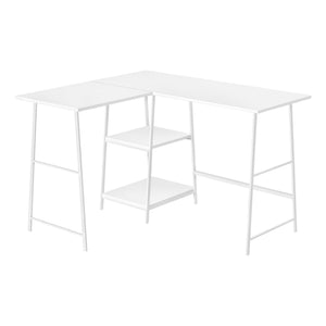 Monarch Specialties I 7596 Bureau, Bureau À Domicile, Coin, Étagères De Rangement, 48"l, Forme De L, Travail, Ordinateur Portable, Métal, Stratifié, Blanc, Contemporain, Moderne - Simple Boutique
