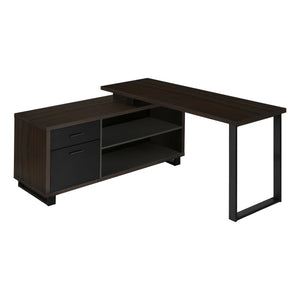 Monarch Specialties I 7710 Bureau, Bureau À Domicile, Coin, Tiroirs De Rangement, 72"l, Forme De L, Travail, Ordinateur Portable, Métal, Stratifié, Brun, Noir, Contemporain, Moderne - Simple Boutique