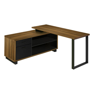 Monarch Specialties I 7711 Bureau, Bureau À Domicile, Coin, Tiroirs De Rangement, 72"l, Forme De L, Travail, Ordinateur Portable, Métal, Stratifié, Noyer, Noir, Contemporain, Moderne - Simple Boutique
