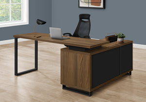 Monarch Specialties I 7711 Bureau, Bureau À Domicile, Coin, Tiroirs De Rangement, 72"l, Forme De L, Travail, Ordinateur Portable, Métal, Stratifié, Noyer, Noir, Contemporain, Moderne - Simple Boutique