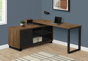 Monarch Specialties I 7711 Bureau, Bureau À Domicile, Coin, Tiroirs De Rangement, 72"l, Forme De L, Travail, Ordinateur Portable, Métal, Stratifié, Noyer, Noir, Contemporain, Moderne - Simple Boutique