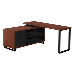 Monarch Specialties I 7713 Bureau, Bureau À Domicile, Coin, Tiroirs De Rangement, 72"l, Forme De L, Travail, Ordinateur Portable, Métal, Stratifié, Brun, Noir, Contemporain, Moderne - Simple Boutique