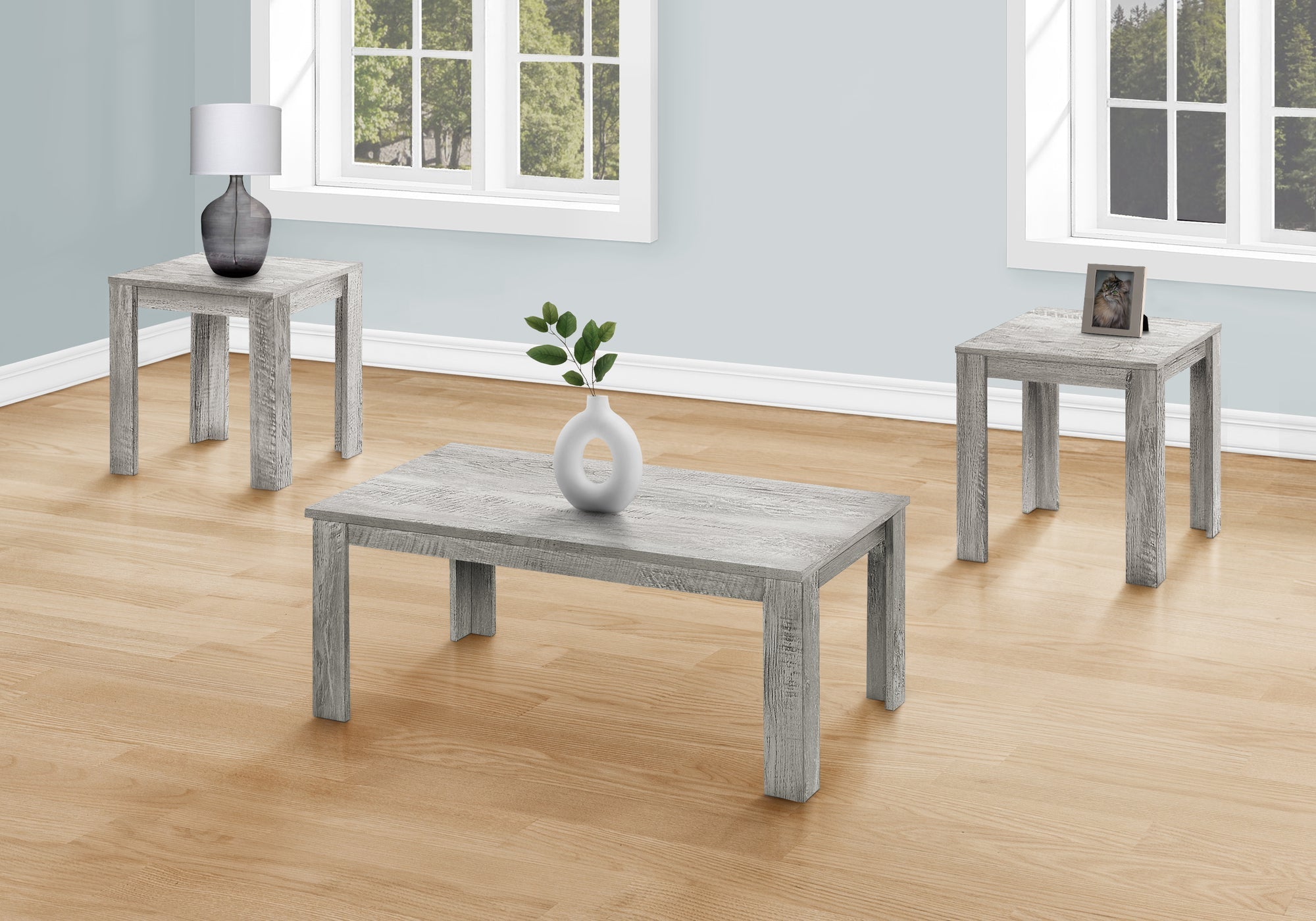 Monarch Specialties I 7860P Ensemble De Table, Ensemble 3pcs, Café, Bout, Côté, Accent, Salon, Stratifié, Gris, Transitionnel - Simple Boutique