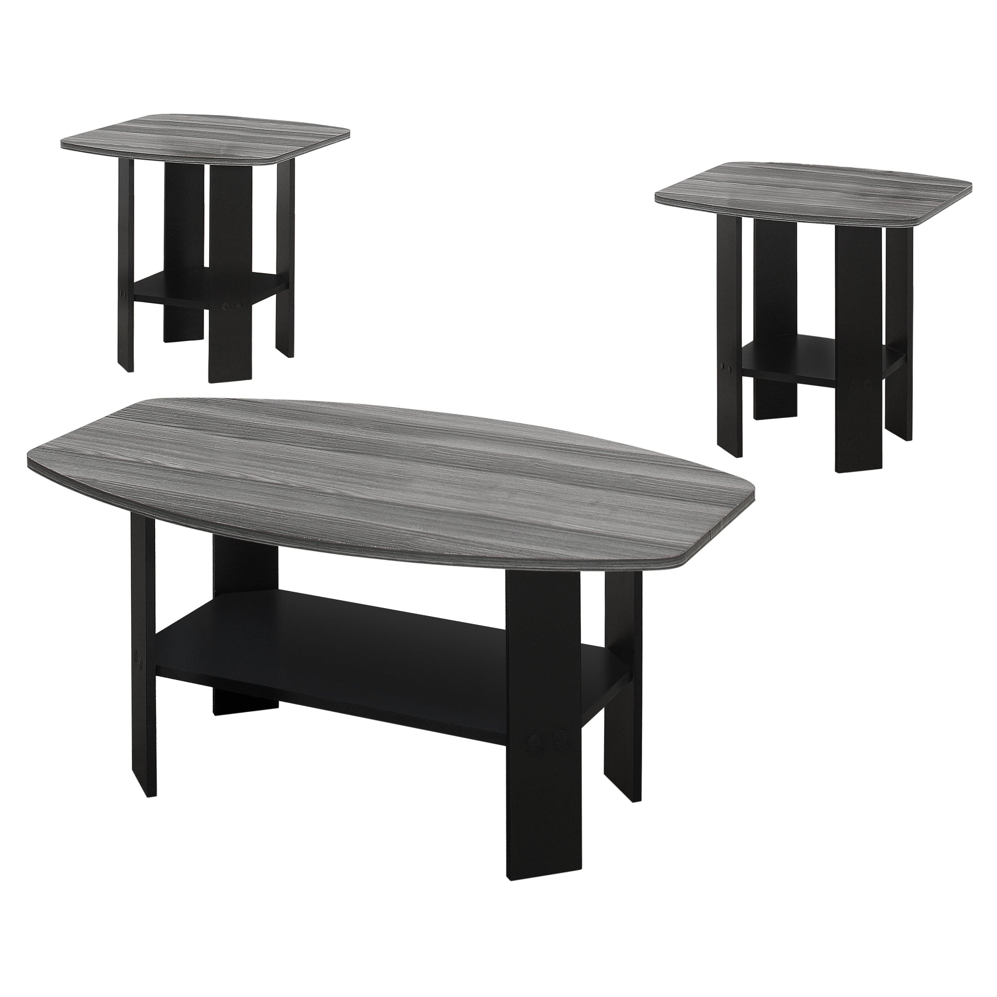 Monarch Specialties I 7928P Ensemble De Table, Ensemble 3pcs, Café, Bout, Côté, Accent, Salon, Stratifié, Noir, Gris, Transitionnel - Simple Boutique