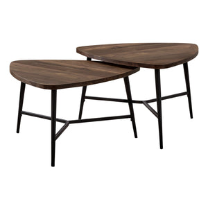 Monarch Specialties I 7937p - Ens De Tables 2pcs / Faux Bois Brun / Metal Noir - Simple Boutique