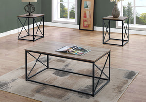 Monarch Specialties I 7950P Ensemble De Table, Ensemble 3pcs, Café, Bout, Côté, Accent, Salon, Métal, Stratifié, Brun, Noir, Contemporain, Moderne - Simple Boutique