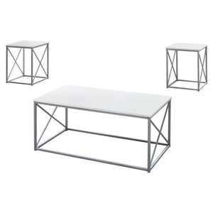 Monarch Specialties I 7951P Ensemble De Table, Ensemble 3pcs, Café, Bout, Côté, Accent, Salon, Métal, Stratifié, Blanc, Gris, Contemporain, Moderne - Simple Boutique