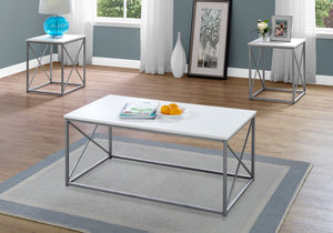 Monarch Specialties I 7951P Ensemble De Table, Ensemble 3pcs, Café, Bout, Côté, Accent, Salon, Métal, Stratifié, Blanc, Gris, Contemporain, Moderne - Simple Boutique