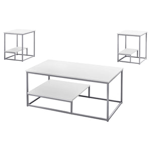 Monarch Specialties I 7961P Ensemble De Table, Ensemble 3pcs, Café, Bout, Côté, Accent, Salon, Métal, Stratifié, Blanc, Gris, Contemporain, Moderne - Simple Boutique