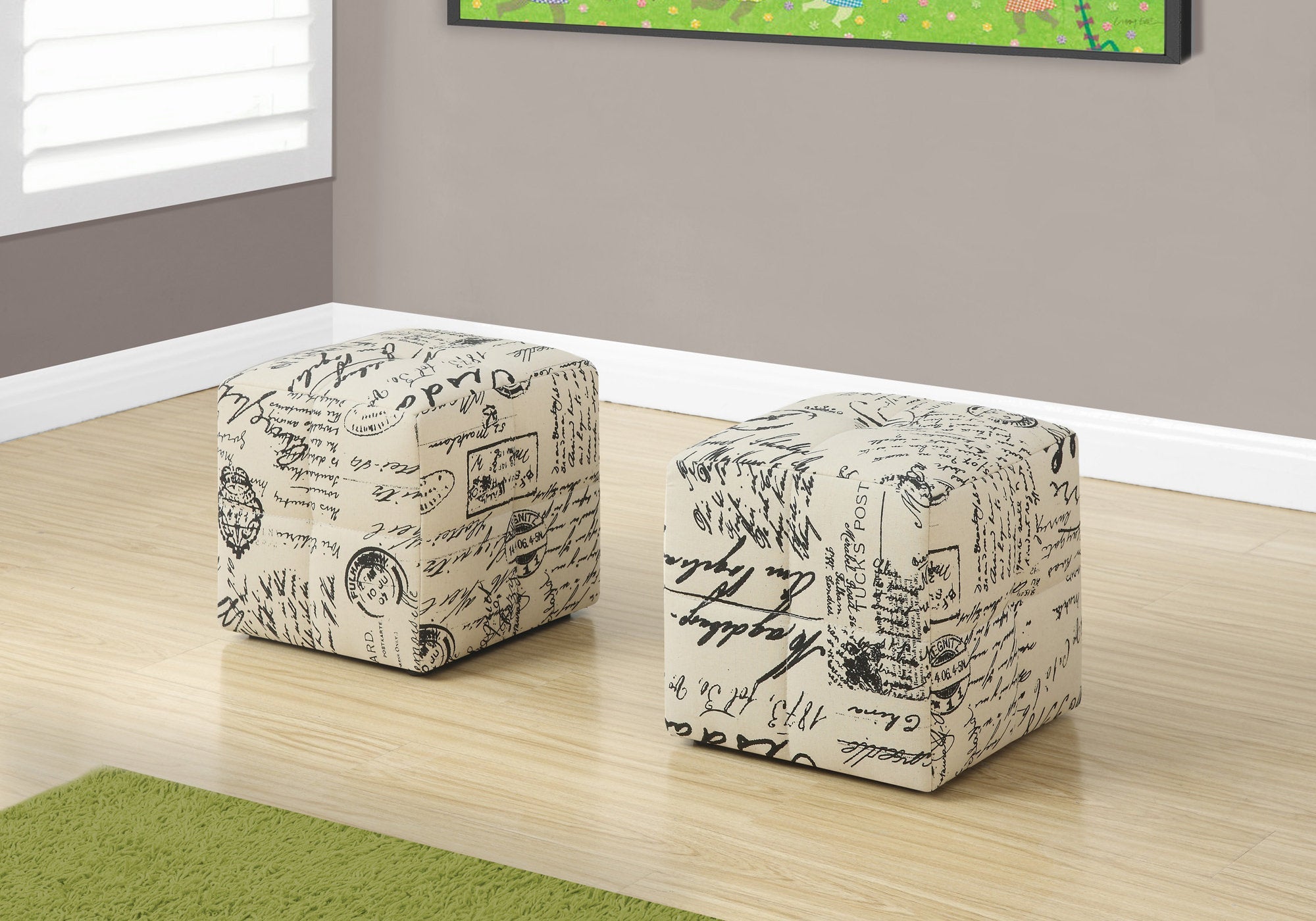 Monarch Specialties I 8162 Ottoman, Pouf, Repose Pieds, Tabouret, Lot De 2, Juvénile, En Tissu, Beige, Transitionnel - Simple Boutique